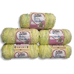 Vintage Yarn Red Heart Baby Clouds 5 Skeins Bulky Chunky Yellow Green Sunny Lot